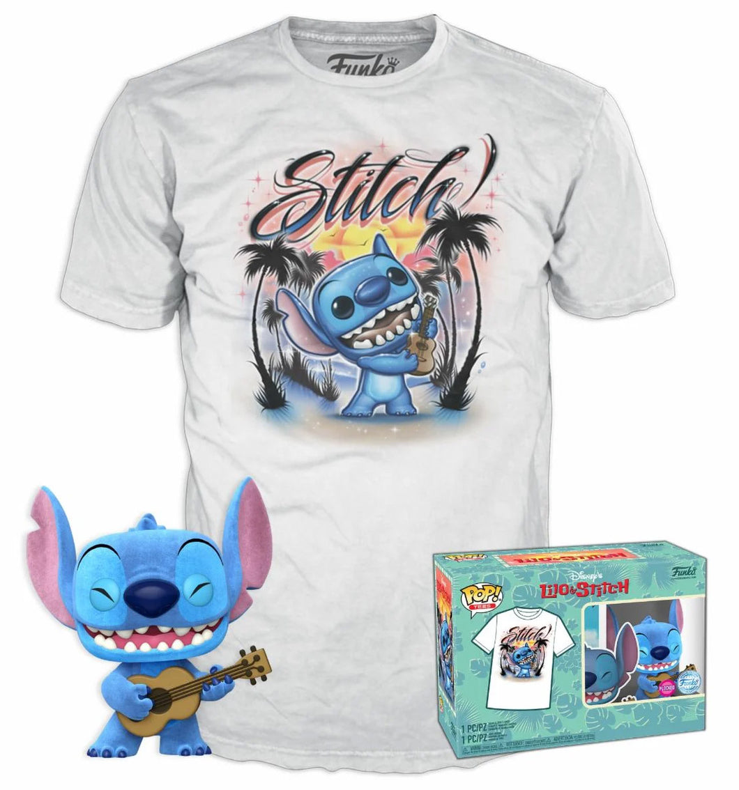 DISNEY - POP N° 1044 - Ukelele Stitch (FLOCKED) +T-shirt